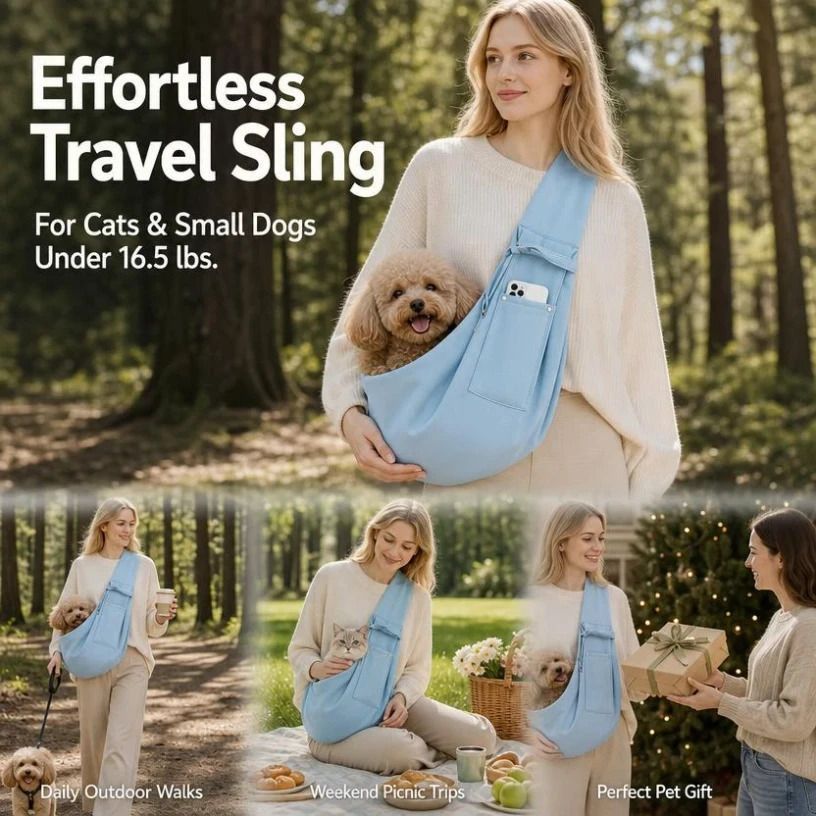 Breathable Cat Carrier Up To 16.5lbs, Light Blue With Phone Pocket, Fresh Refreshing Outdoor Bag - Image 1