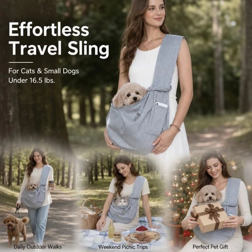 Solid Color Cat Carrier Up To 16.5lbs, Grey With Phone Pocket, Clean Minimal Outdoor Buddy - Image 1