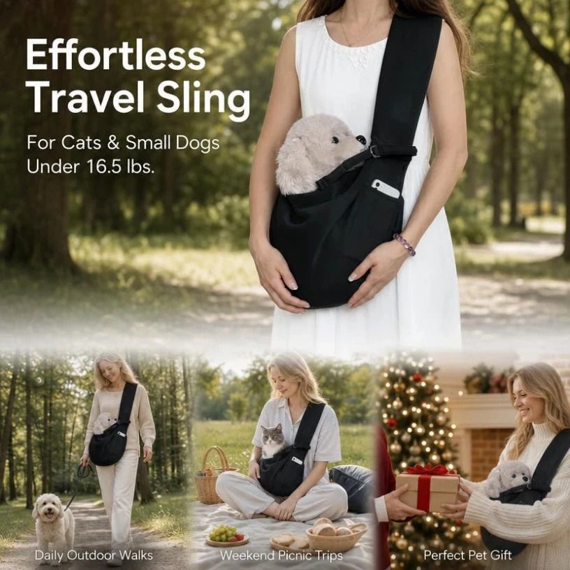 Solid Color Cat Carrier Up To 16.5lbs, Black With Phone Pocket, Plain Elegant Daily Walk Bag - Image 1