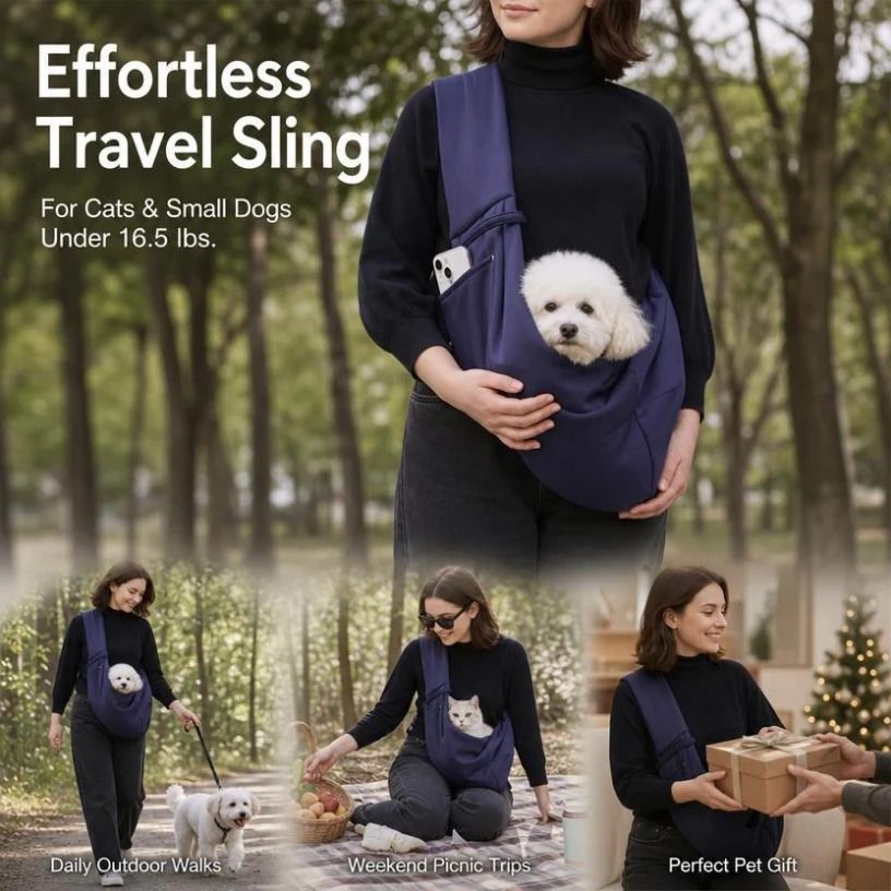 Solid Color Cat Carrier Up To 16.5lbs, Dark Blue With Phone Pocket, Calming Muted Travel Carrier - Image 1