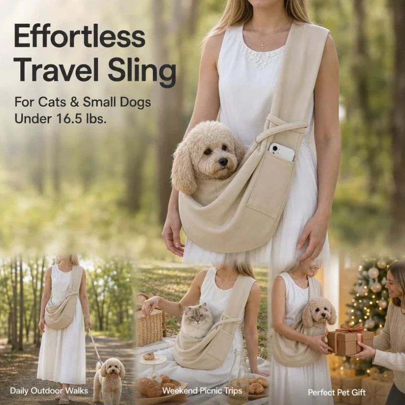 Solid Color Cat Carrier Up To 16.5lbs, Apricot With Phone Pocket, Warm Soft Tone Pet Accessory - Image 1