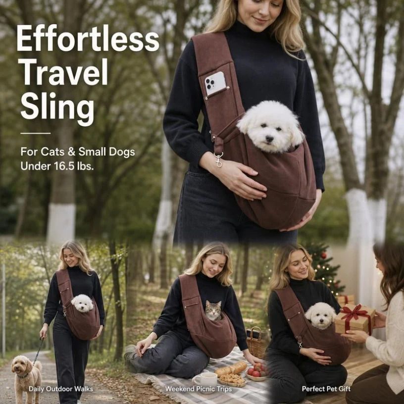 Solid Color Cat Carrier Up To 16.5lbs, Coffee With Phone Pocket, Mellow Low-Key Trip Bag - Image 1