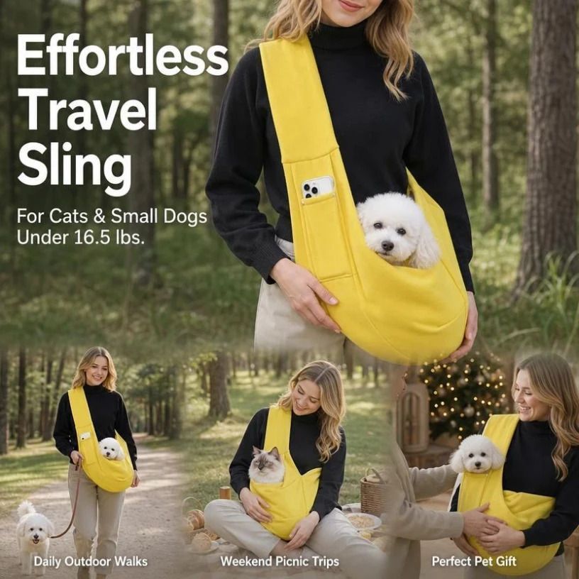 Solid Color Cat Carrier Up To 16.5lbs, Khaki With Phone Pocket, Flexible Multi-Use Travel Gift - Image 1