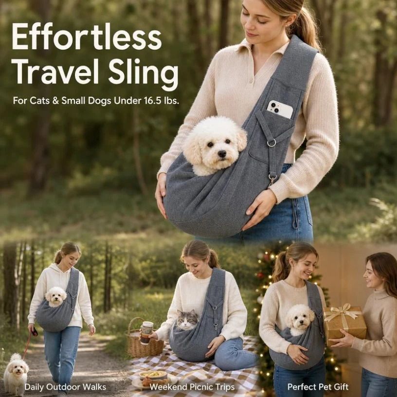 Solid Color Cat Carrier Up To 16.5lbs, Navy Blue With Phone Pocket, Cosy Comfort Long Trip Bag - Image 1