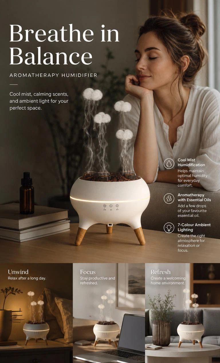Rhythm Responsive Jellyfish Aroma Humidifier, Multi-Color Mood Light, Ideal Holiday Present - Image 1