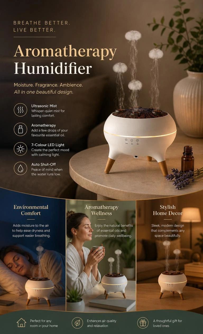 Magical Jellyfish Aroma Mist Maker, Beat Sync RGB Light, Relax Gift For Family Bedroom - Image 1