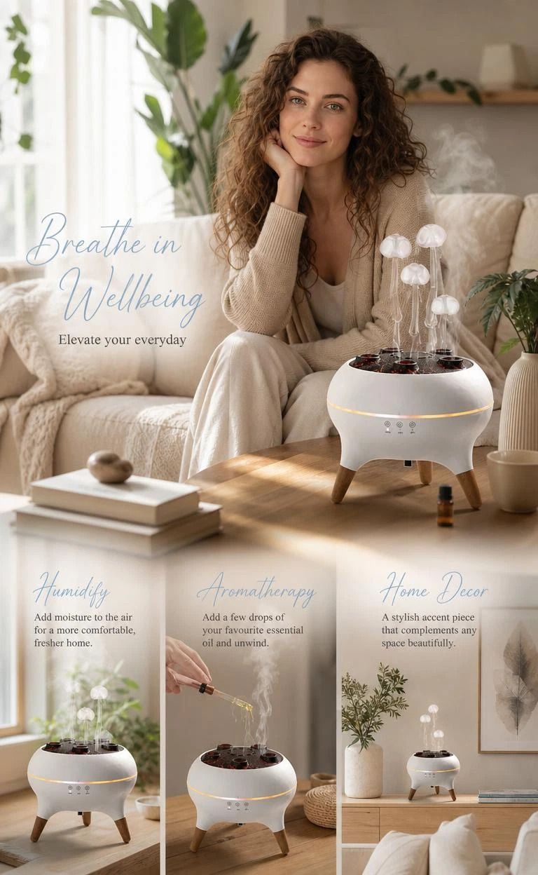 Magical Jellyfish Aroma Mist Maker, Beat Sync RGB Light, Relax Gift For Family Bedroom - Image 2
