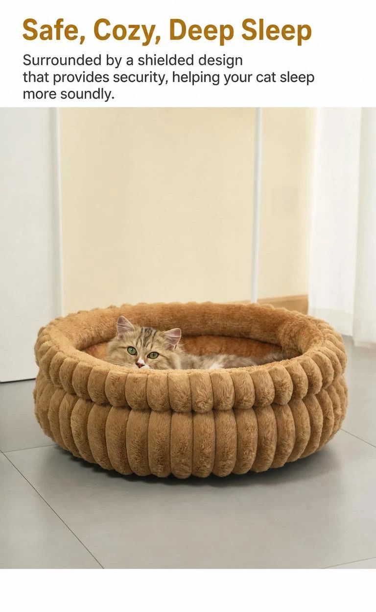 Fluffy Round Pet Nest, Pink Faux Rabbit Fur S Size, Snug Warm For Small Pets - Image 2