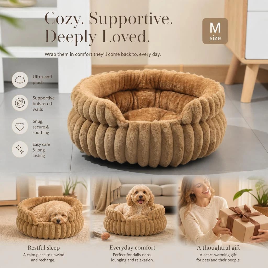 Moisture Resistant Notch Pet Nest, Coffee M Size, Comfortable Deep Sleep Space - Image 1