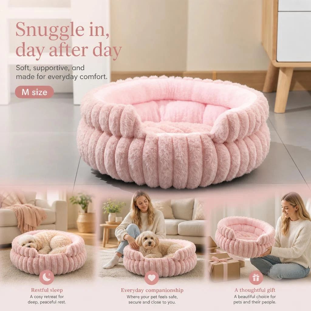 Cute Notch Entry Pet Nest, Pink S Size, Warm Fluff For Kittens & Small Dogs - Image 1