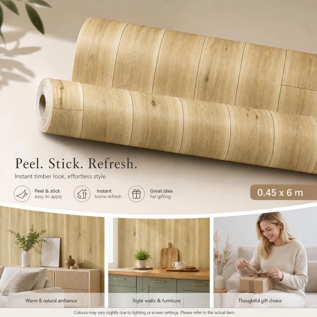 Self Adhesive PVC Wallpaper 0.45x6M, Dark Yellow Wood Plank, Vintage Cafe Background - Image 1
