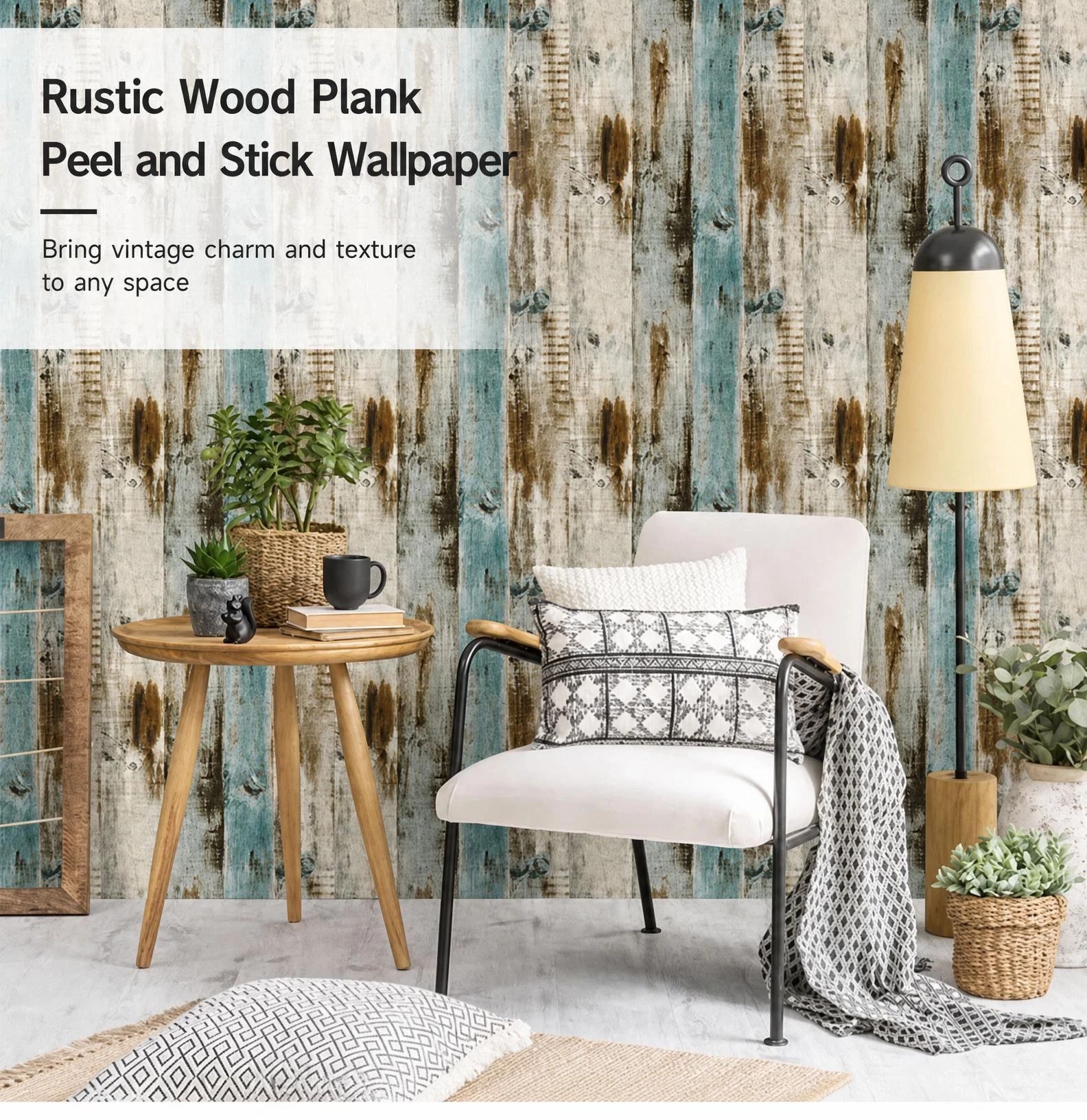 Self Adhesive Wall Sticker 0.45x6M, Grey Blue Wood Plank, Minimalist Interior Decor - Image 2
