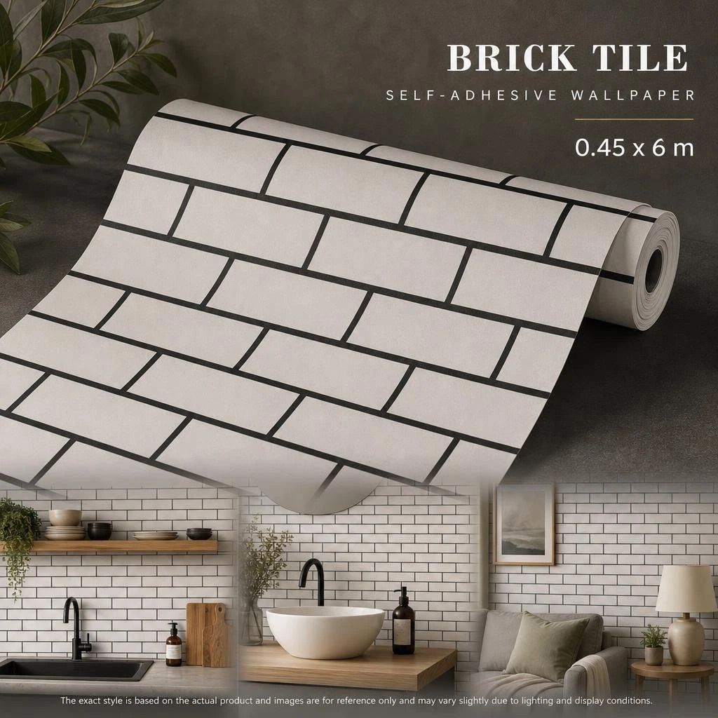 Self Adhesive PVC Background Film 0.45x6M, Simple White Tile Texture, Clean Space Decor - Image 1