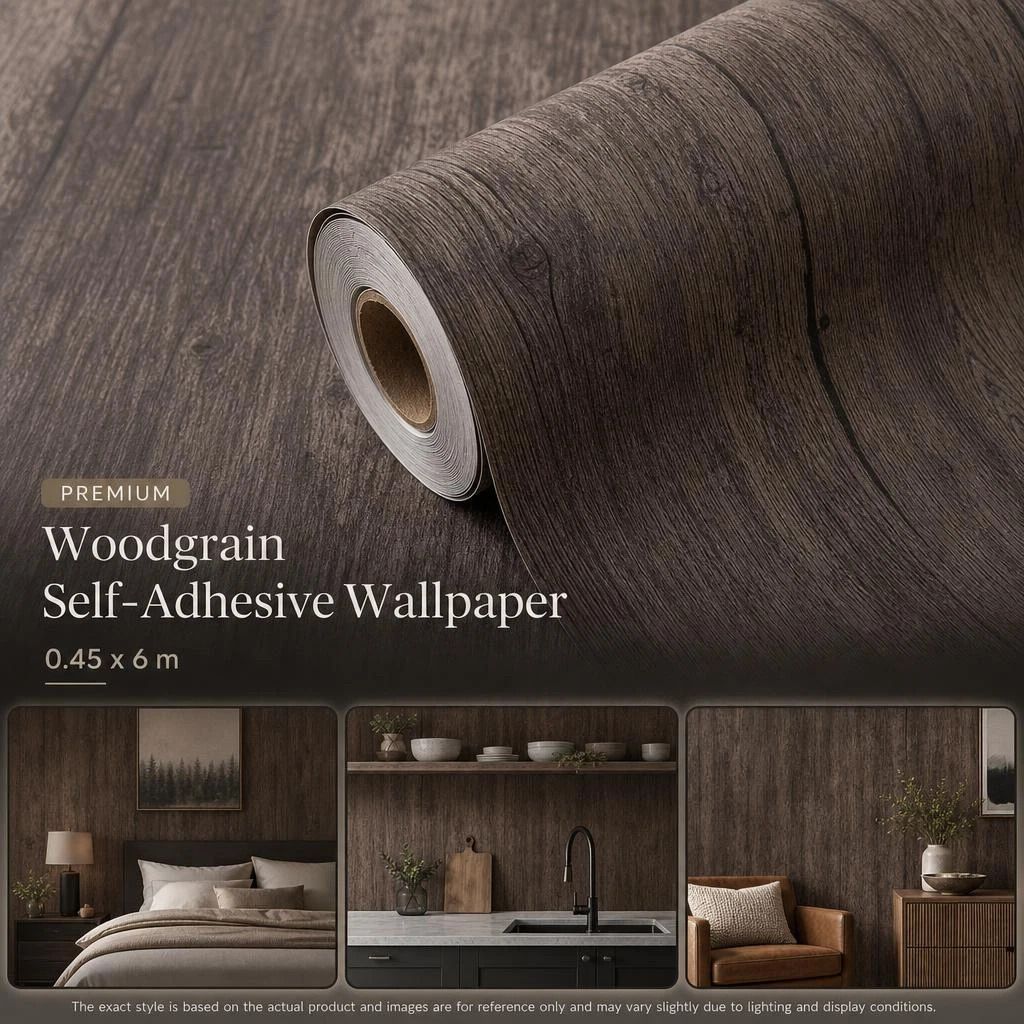Self Adhesive Retro Wood Wall Covering 0.45x6M, Light Brown Wood Grain, Multi-Scene DIY Sticker - Image 1