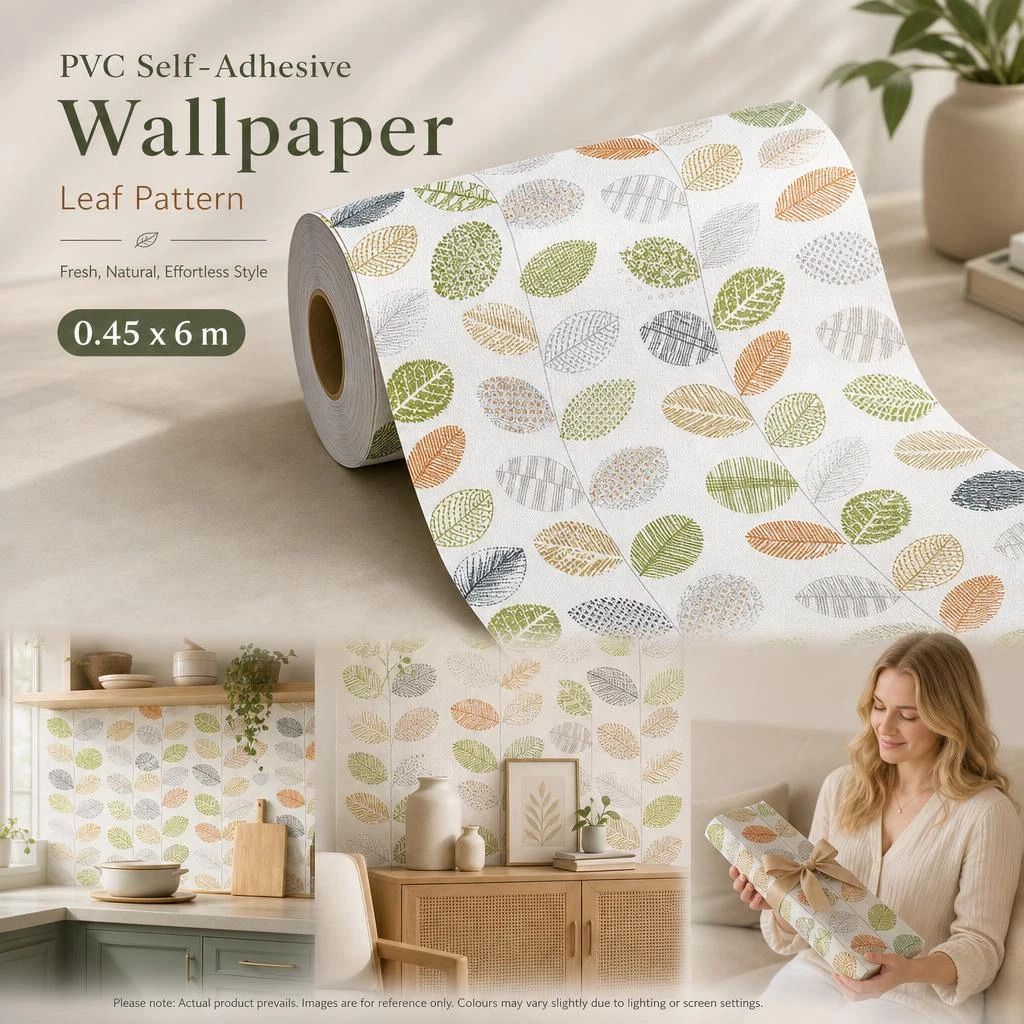 Self Adhesive Retro Wall Sticker 0.45x6M, Tiny Fresh Leaf Pattern, Refreshing Home Decor - Image 1