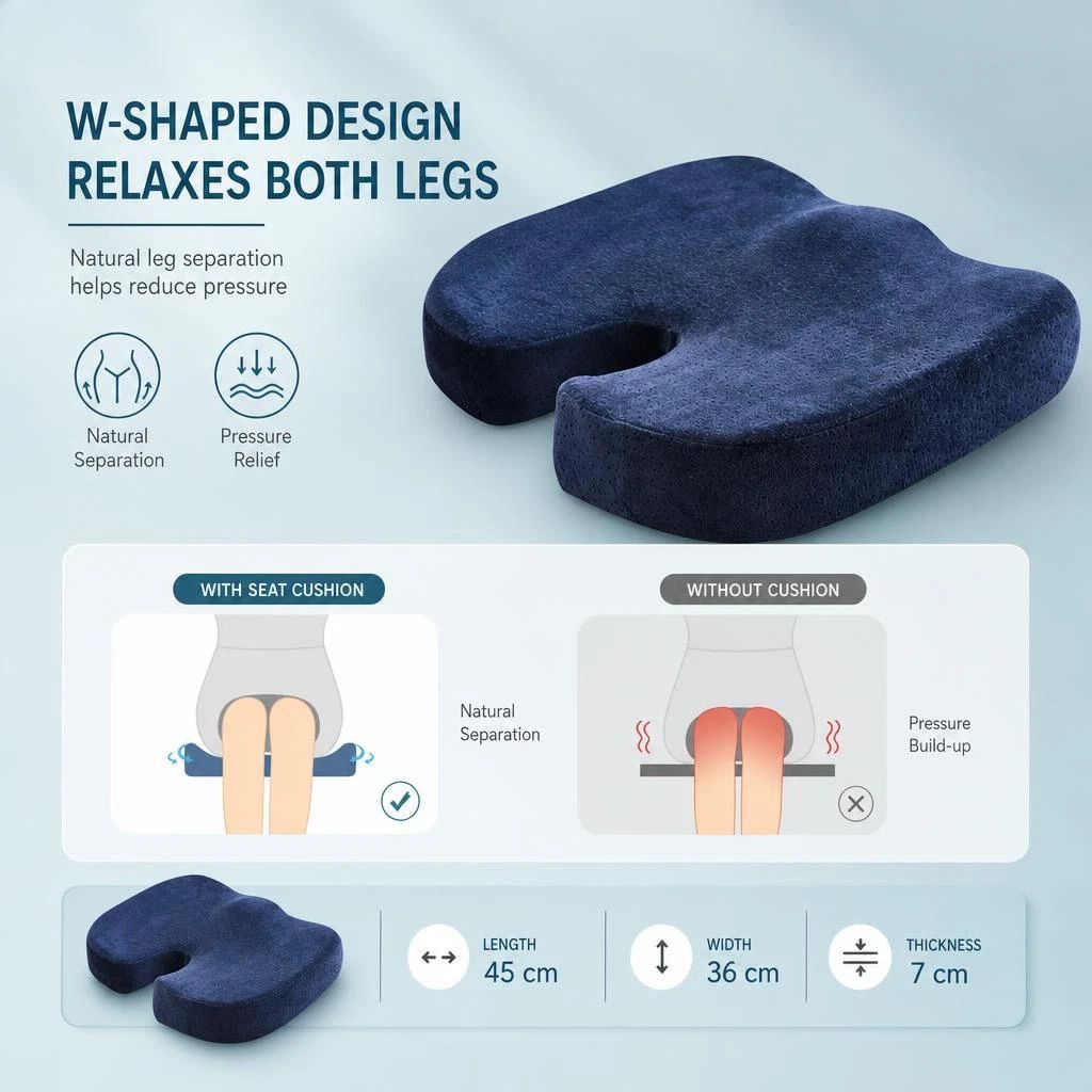 Slow Rebound Seat Pad 45x36x7, Breathable Mesh Grey, Comfort For Car & Desk Chairs - Image 2