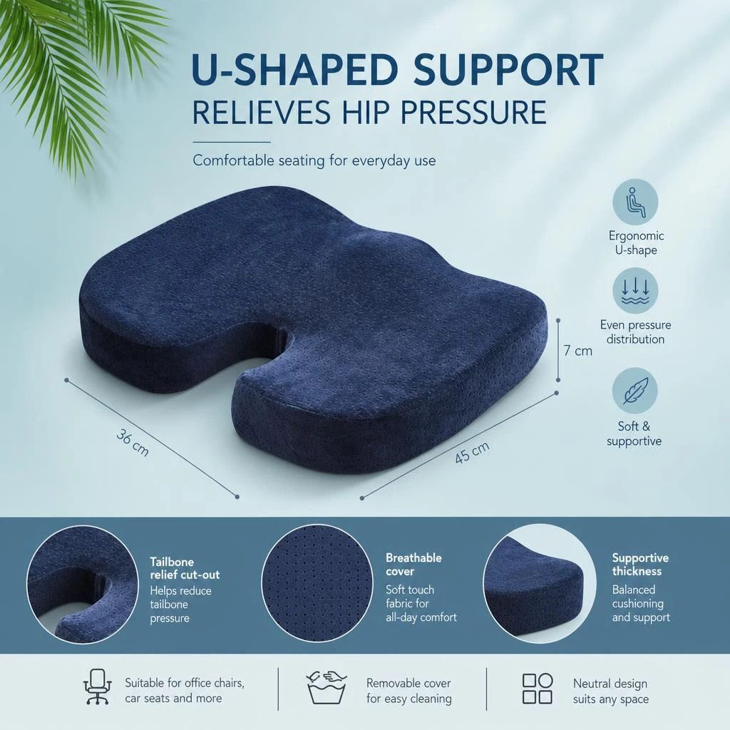 Cooling Gel Ergonomic Seat Pad 45x36x7, Crystal Velvet Grey, All Day Comfort - Image 3