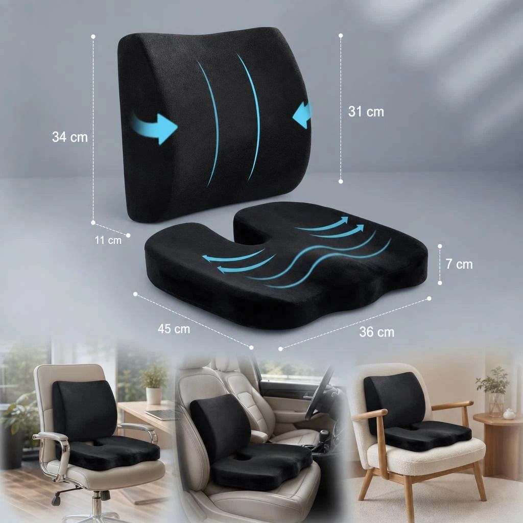 Black Crystal Velvet Seat Lumbar Cushion Pack 45x36x7, Ultra Soft Dual Support - Image 1