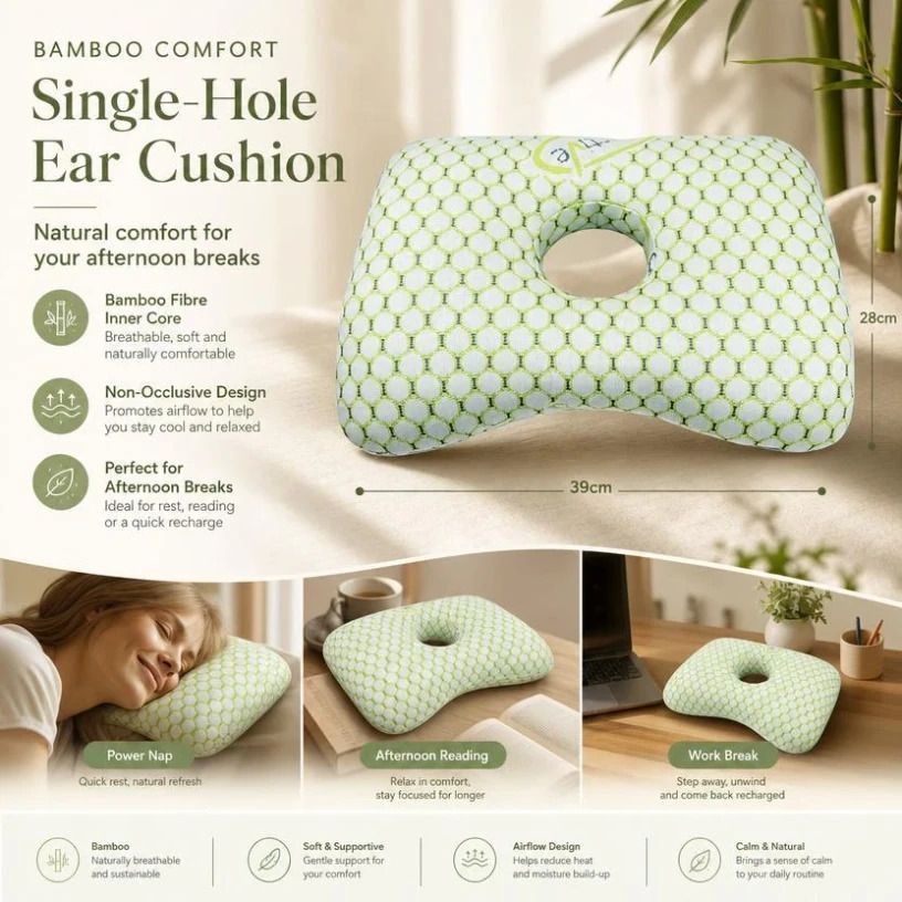 Ear Care Pillow With Central Hole 39x28x6, Lawson Green, Soft Comfort Sleep Cushion - Image 1