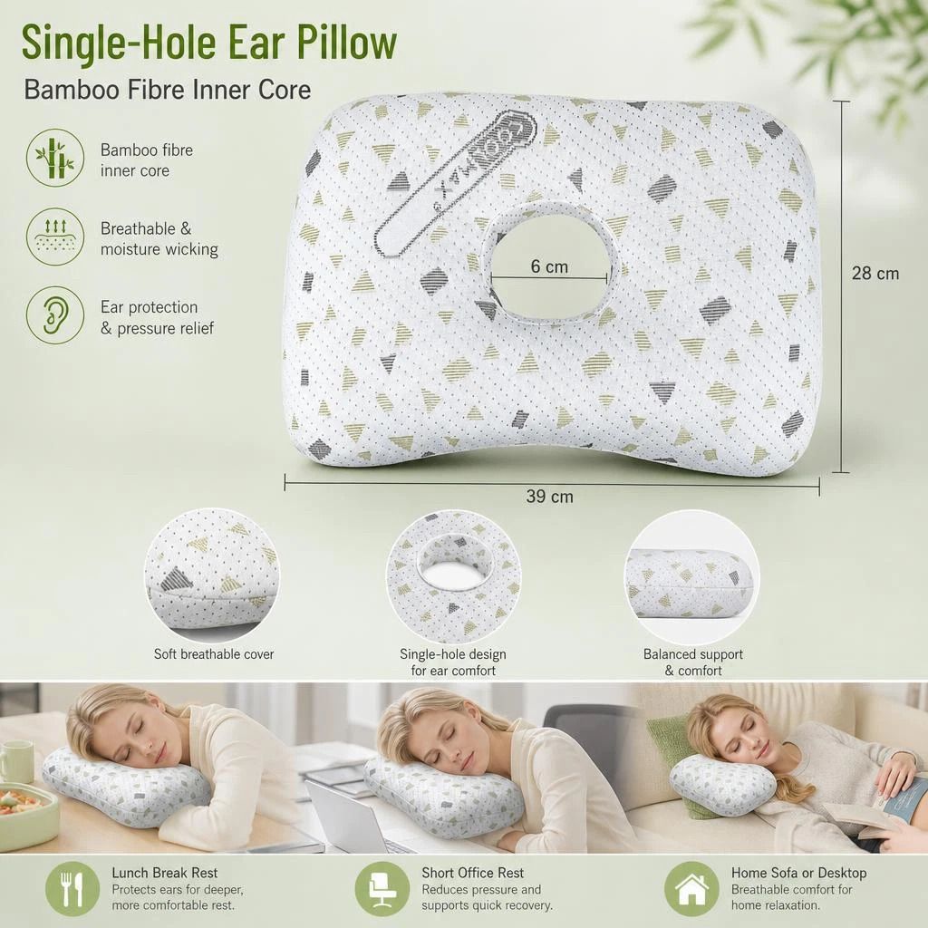 Pressure Free Ear Pillow 39x28x6, Bohr Grey, Avoid Ear Soreness With Headphones - Image 1