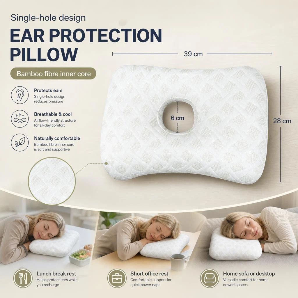 Skin-Friendly Single Hole Ear Pillow 39x28x6, Premium Soft Fabric, All Night Cozy Sleep - Image 1