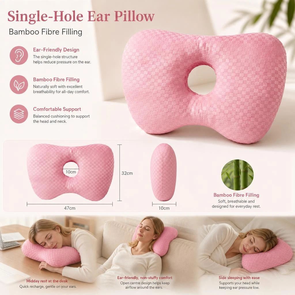 Big Size Pressure Relief Ear Pillow 47x32x10, Pink, Thoughtful Gift For Long Hours Rest - Image 1