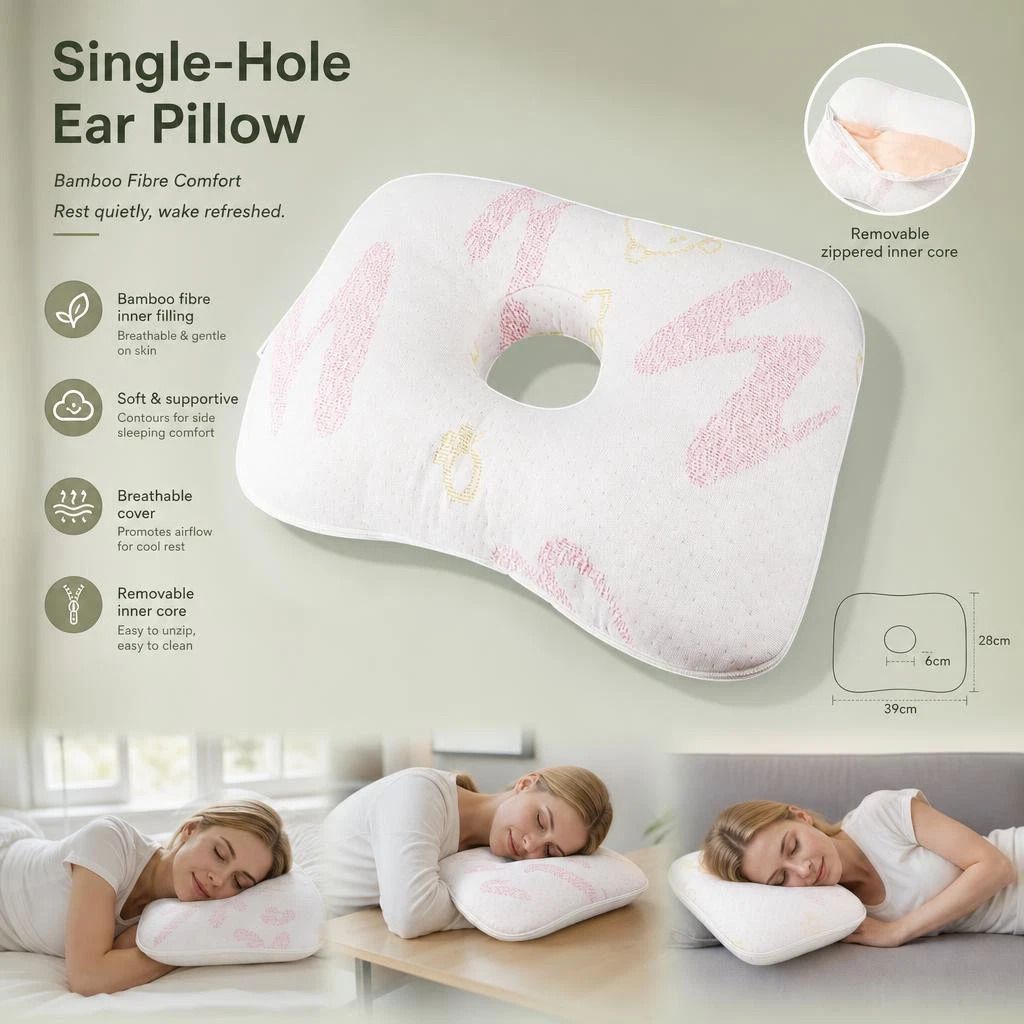 Removable Inner Core Ear Protection Pillow 39x28x6, Pink, Hygienic Reusable Sleep Pad - Image 1