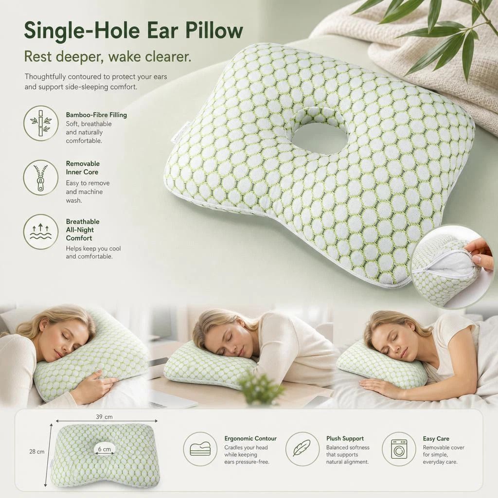 Washable Inner Ear Pillow 39x28x6, Green, Keep Fresh For Long-Term Use - Image 1