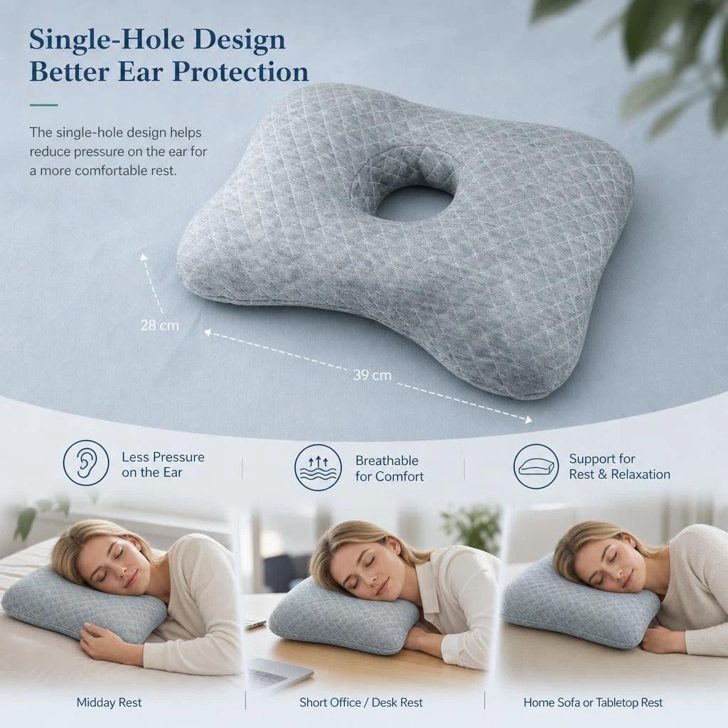 Plaid Grey Single Hole Ear Pillow 39x28x6, Minimal Neutral Tone Home Decor - Image 1