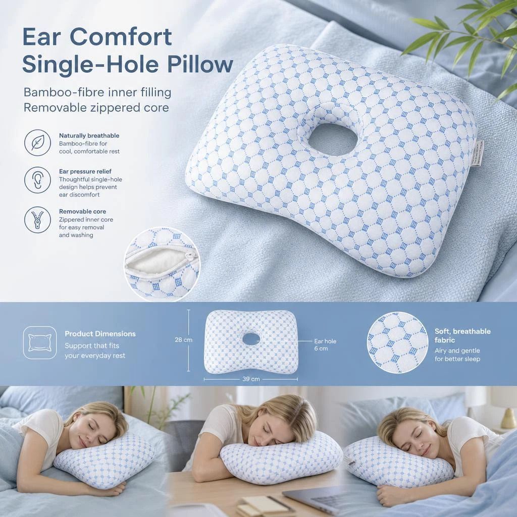 Detachable Liner Ear Care Pillow 39x28x6, Ice Blue, Cool Touch & Easy To Clean - Image 1