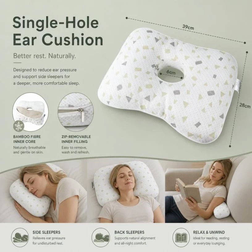 Washable Inner Ear Guard Pillow 39x28x6, Bohr Grey, Comfortable Daily Rest - Image 1