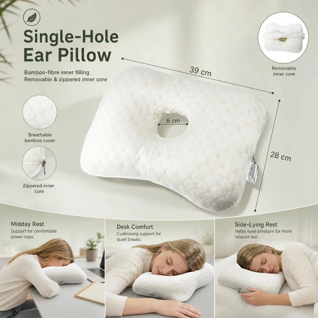 Removable Core Single Hole Ear Pillow 39x28x6, Gold, Elegant Bedroom Cushion - Image 1