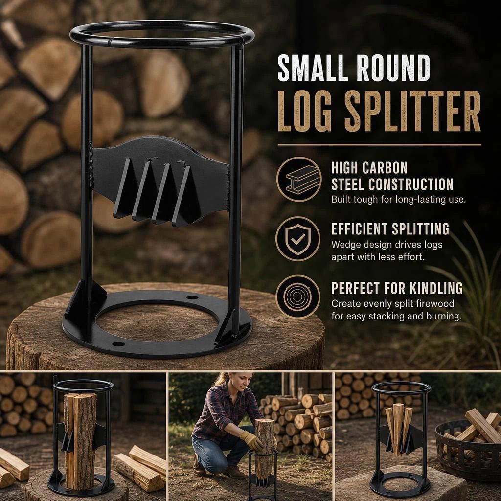 Manual Log Splitter Round Base 19cm, Lightweight Portable Camping Firewood Separator - Image 1