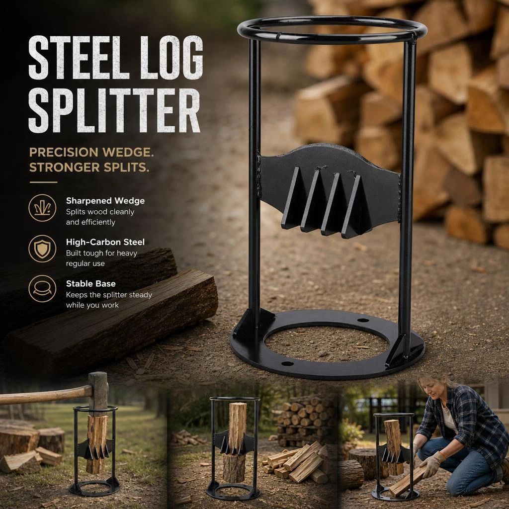 Hand Operated Firewood Splitter Round Base 27cm, Sturdy Outdoor Backyard Wood Cutter - Image 1