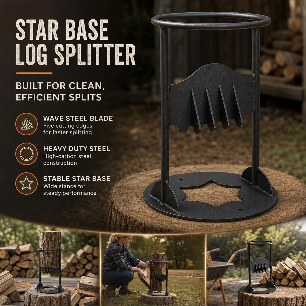 Manual Firewood Separator Five-Star Base 27cm, Wide Base For Safe Wood Splitting - Image 1