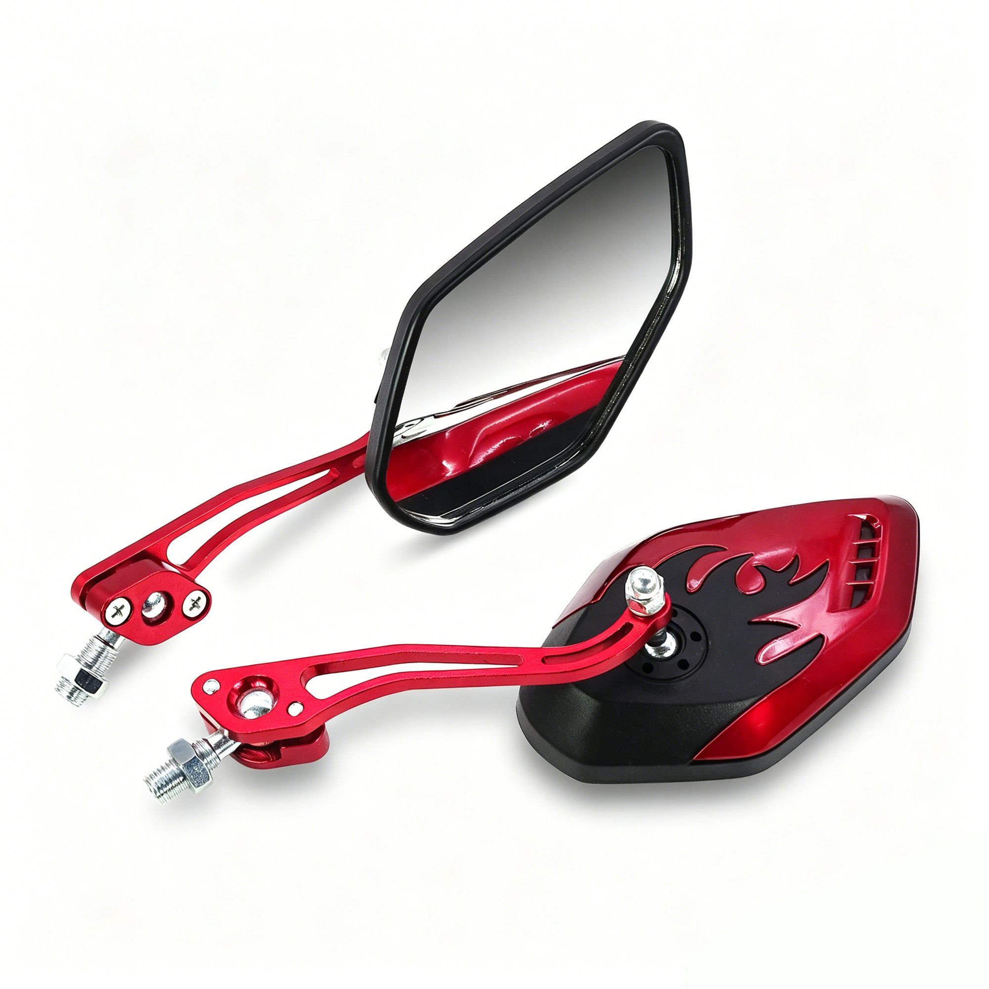 1 Pair Motorcycle Bicycle Rearview Mirror With Mount, Red - Image 1