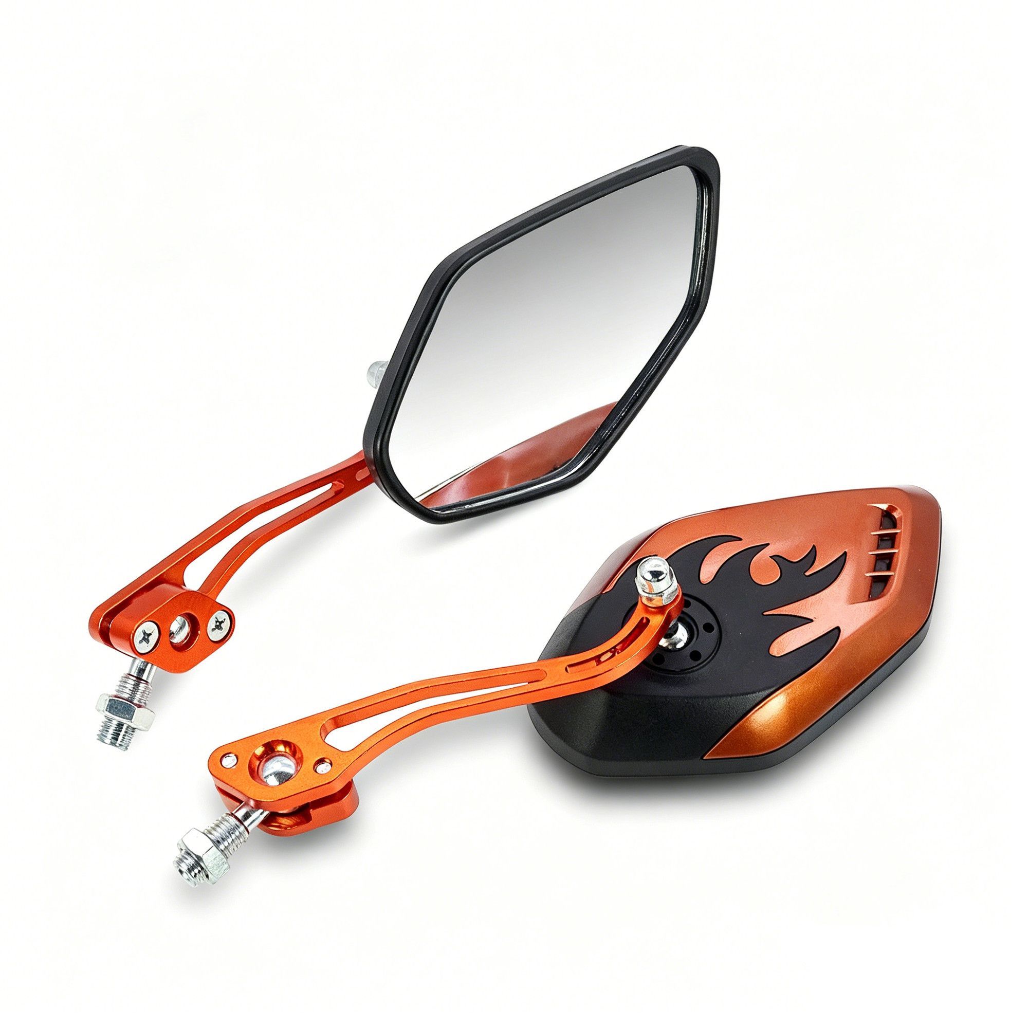 1 Pair Motorcycle Bicycle Rearview Mirror With Mount, Orange - Image 1