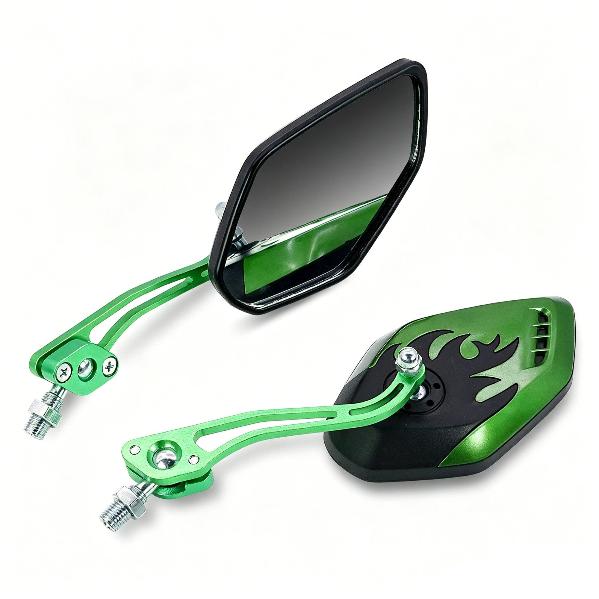 1 Pair Motorcycle Bicycle Rearview Mirror With Mount, Green - Image 1