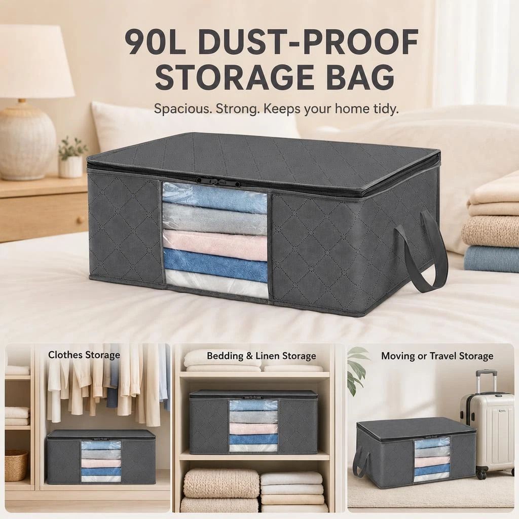 Reinforced Handle Extra Large 90L Moving Bag Grey, Wear Resistant Carry Design For Heavy Bedding - Image 1