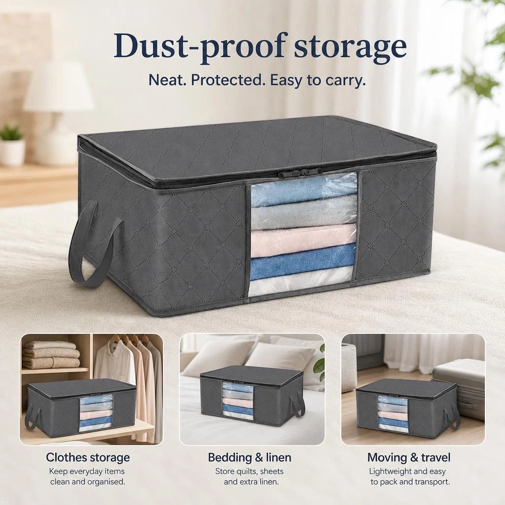 4 Pack 35L Dustproof Garment Organizers Black Zipper, Multi-Bag Combo For Light Clothing Storage - Image 1