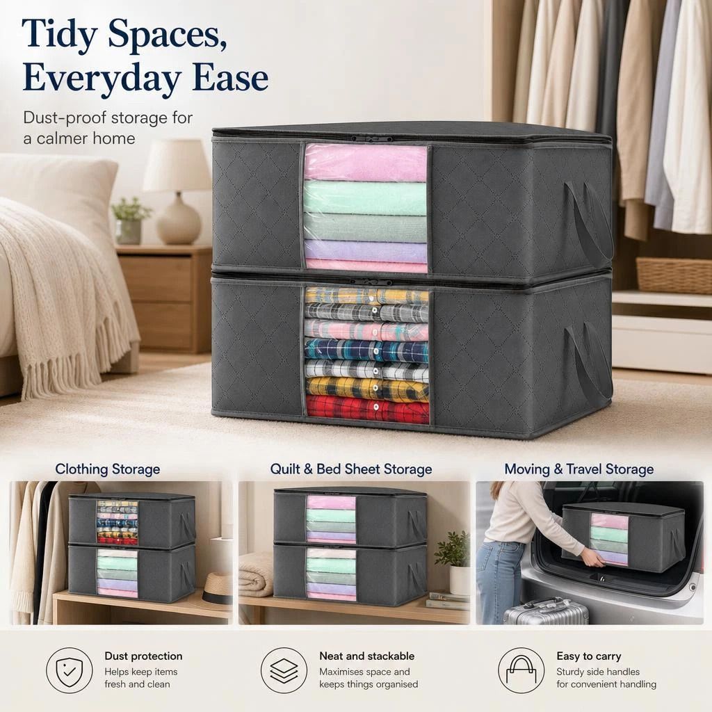 6 Pack 35L Quilt Packing Pouches Black Zipper, Multi-Pack For Separating Different Garments - Image 1