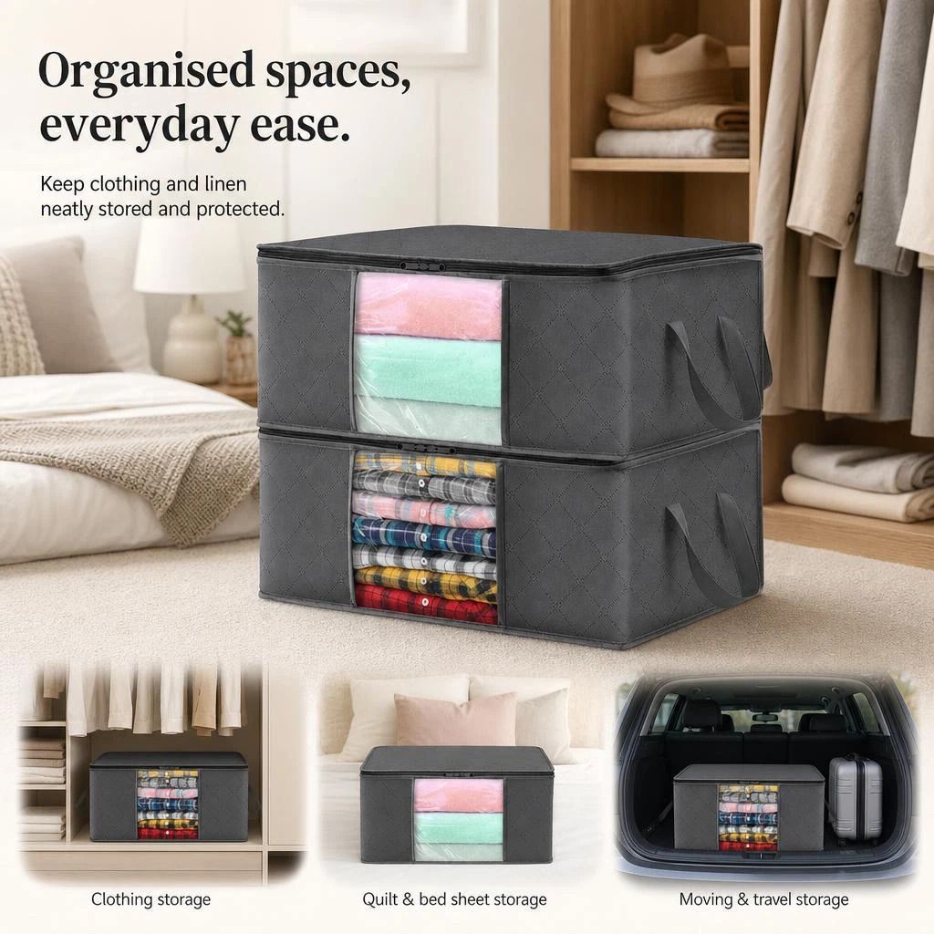 4 Pack 60L Moving Clothes Organizer Bags Black Zipper, Practical Combo For House Relocation - Image 1
