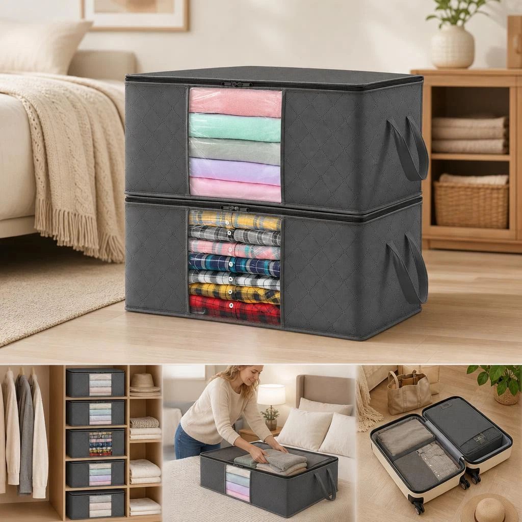 4 Pack 90L Moving Storage Organizer Bags Black Zipper, Spacious Combo For Bulky Bedding - Image 1