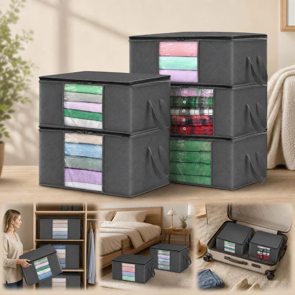 6 Pack 90L Dustproof Large Capacity Storage Bags Black Zipper, Multi-Bag For Big Household Tidying - Image 1