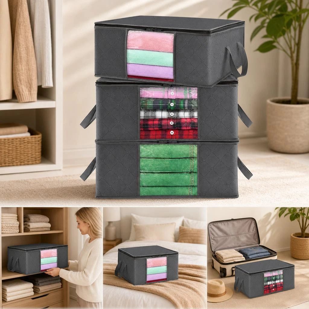 8 Pack 90L Household Quilt Packing Bags Black Zipper, Complete Set For Mass Bedding Storage - Image 1