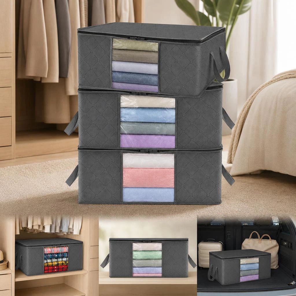 3 Pack 84L Dustproof Quilt Storage Pouches Black Zipper, Moderate Quantity Household Storage Set - Image 1