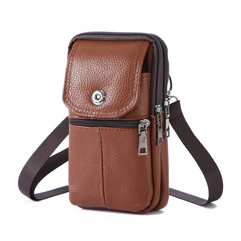 Men’s Leather Waist Phone Bag, Belt Loop Design, Light Brown, Business Casual Crossbody Shoulder Gift - Image 1