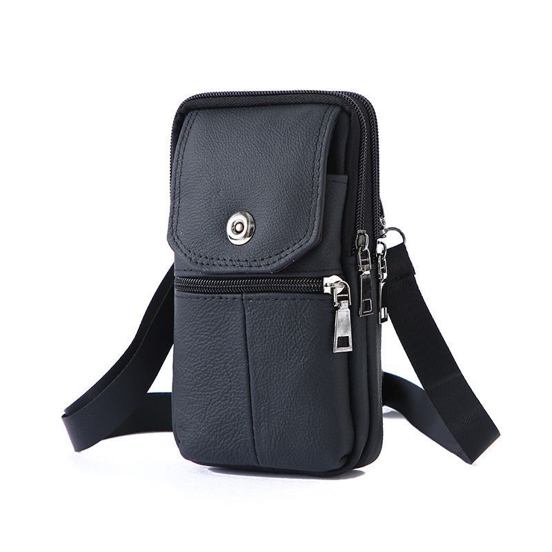 Multi-Purpose Leather Phone Waist Pack For Men, Black, Portable Daily Outdoor Shoulder Pouch - Image 1