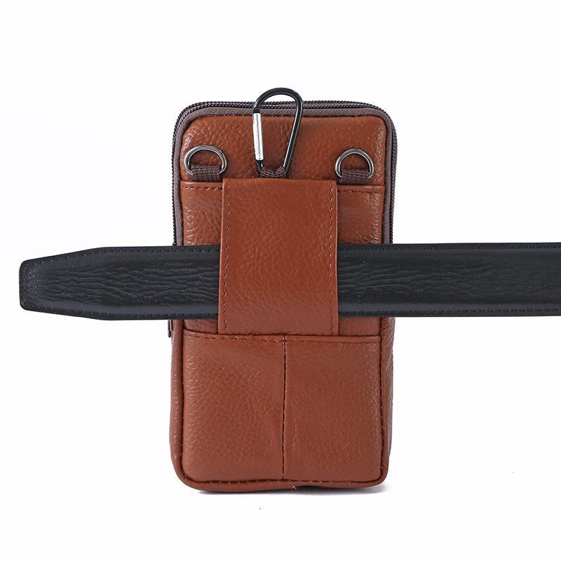 Multi-Purpose Leather Phone Waist Pack For Men, Black, Portable Daily Outdoor Shoulder Pouch - Image 2