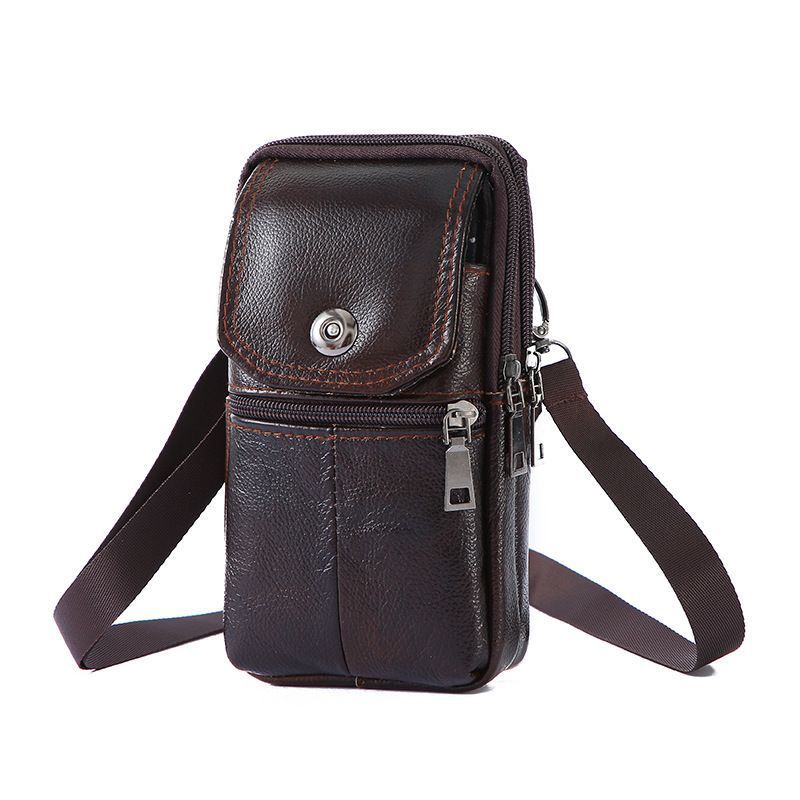 Business Leather Crossbody Waist Bag For Mobile Phone, Coffee, Slim Minimalist Daily Carry Present - Image 1
